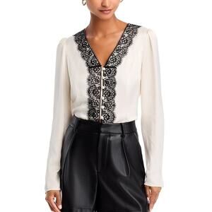 French Connection Women's Ennis Satin Long-Sleeve Blouse Classic Cream-Black